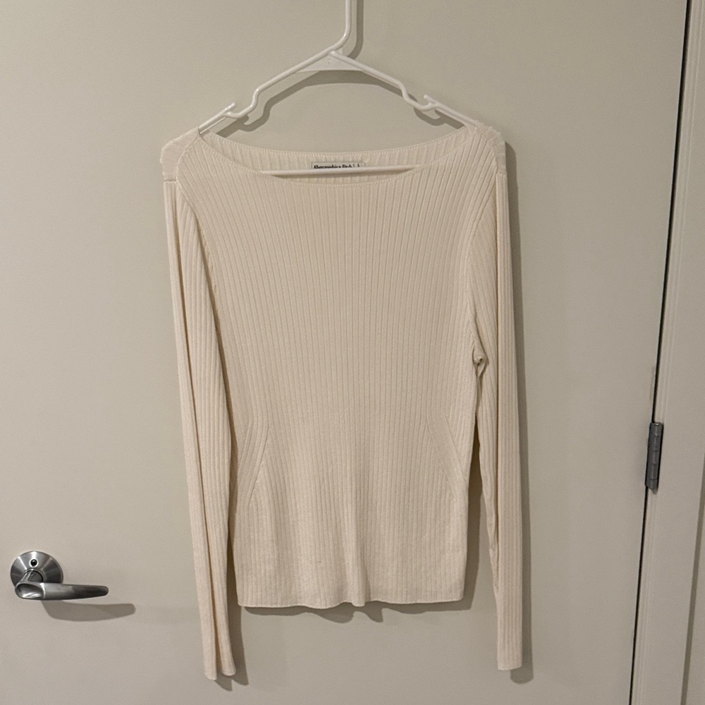 Abercrombie & Fitch Off-White Ribbed Long Sleeve Top